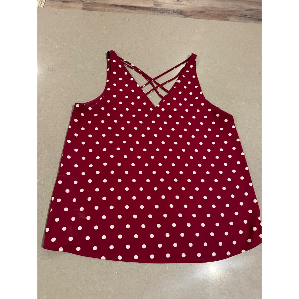 Express‎ Burgundy White Polka Dot Crisscross Strap V-Neck Tank Top Women's Small